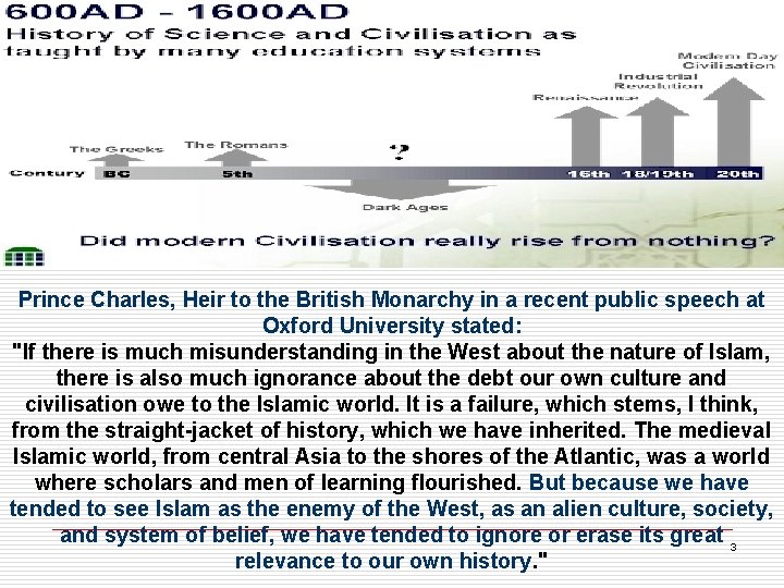 Prince Charles, Heir to the British Monarchy in a recent public speech at Oxford