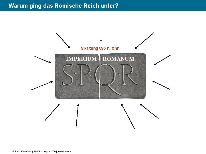 (2) Warum ging das Römische Reich unter? Spaltung 395 n. Chr. IMPERIUM © Ernst