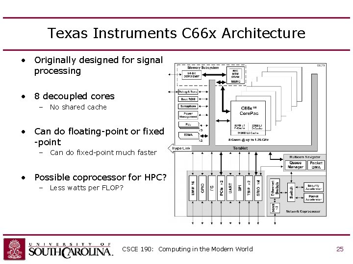 Texas Instruments C 66 x Architecture • Originally designed for signal processing • 8