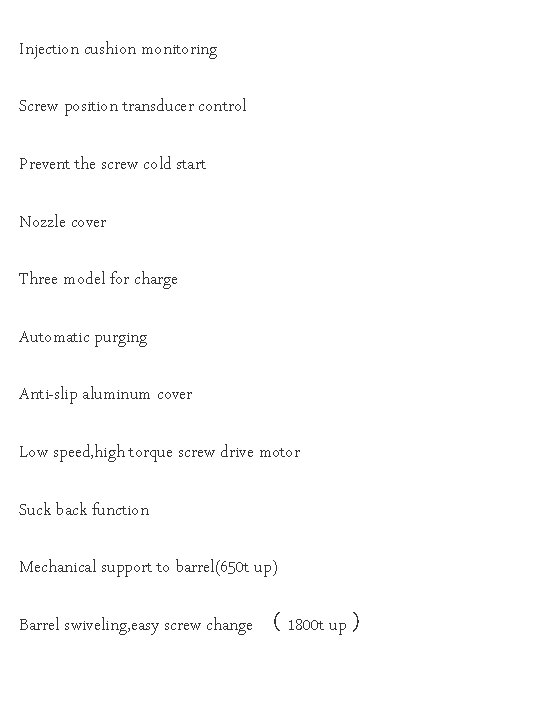 Injection cushion monitoring Screw position transducer control Prevent the screw cold start Nozzle cover
