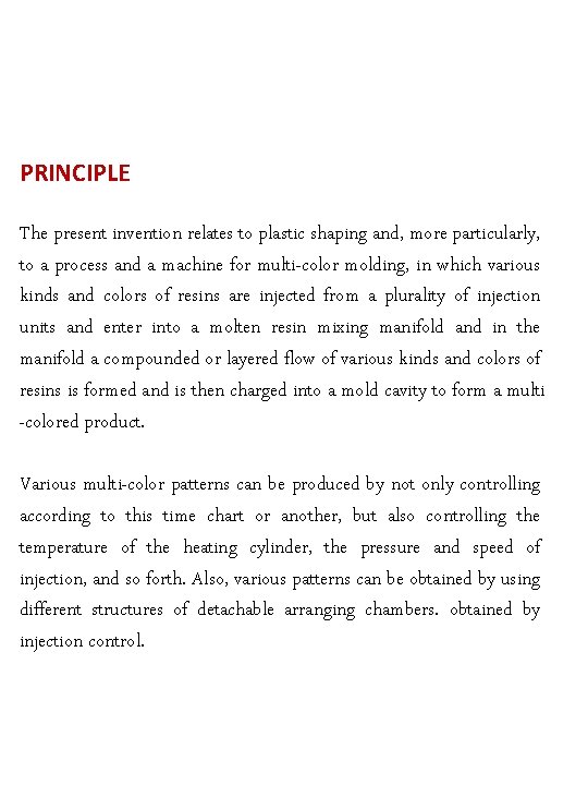 PRINCIPLE The present invention relates to plastic shaping and, more particularly, to a process