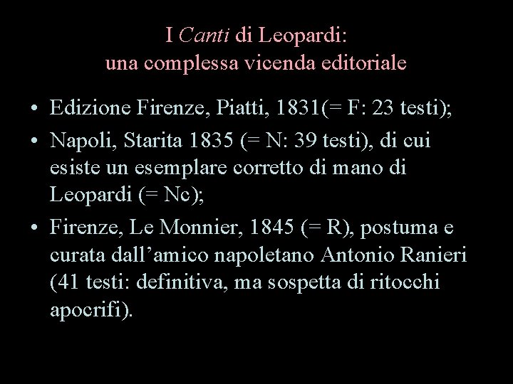 I Canti di Leopardi: una complessa vicenda editoriale • Edizione Firenze, Piatti, 1831(= F: