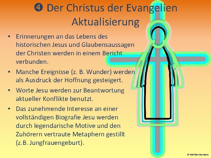  Der Christus der Evangelien Aktualisierung • Erinnerungen an das Lebens des historischen Jesus