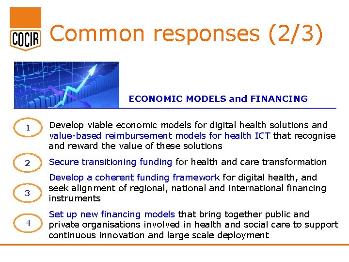 Common responses (2/3) ECONOMIC MODELS and FINANCING 1 Develop viable economic models for digital Common responses (2/3) ECONOMIC MODELS and FINANCING 1 Develop viable economic models for digital