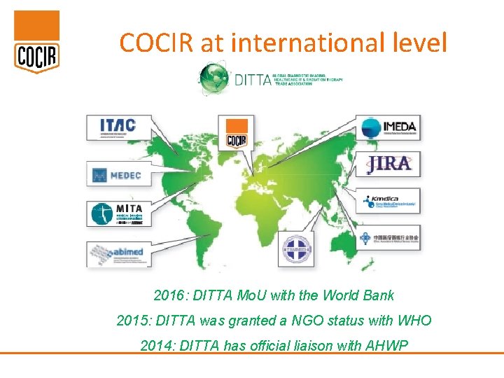 COCIR at international level 2016: DITTA Mo. U with the World Bank 2015: DITTA COCIR at international level 2016: DITTA Mo. U with the World Bank 2015: DITTA