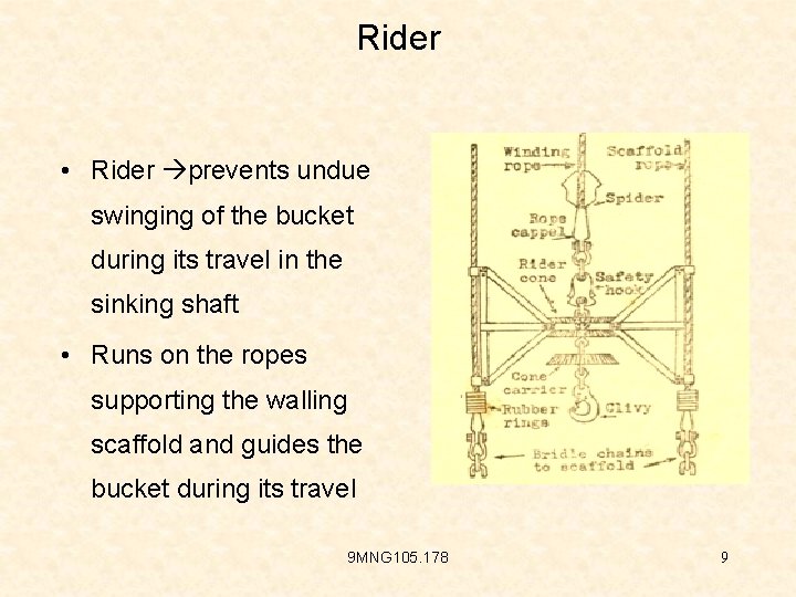 Rider • Rider prevents undue swinging of the bucket during its travel in the