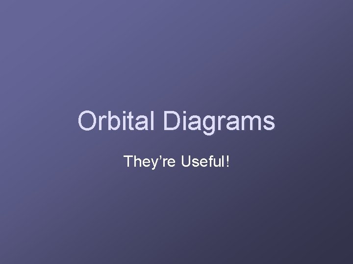 Orbital Diagrams They’re Useful! 