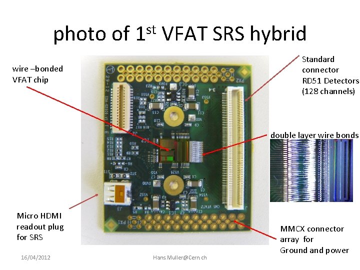 photo of 1 st VFAT SRS hybrid Standard connector RD 51 Detectors (128 channels)