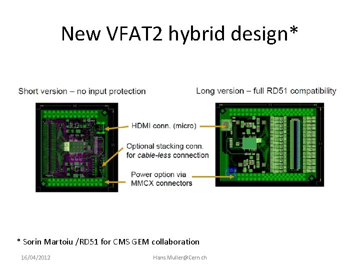 New VFAT 2 hybrid design* * Sorin Martoiu /RD 51 for CMS GEM collaboration