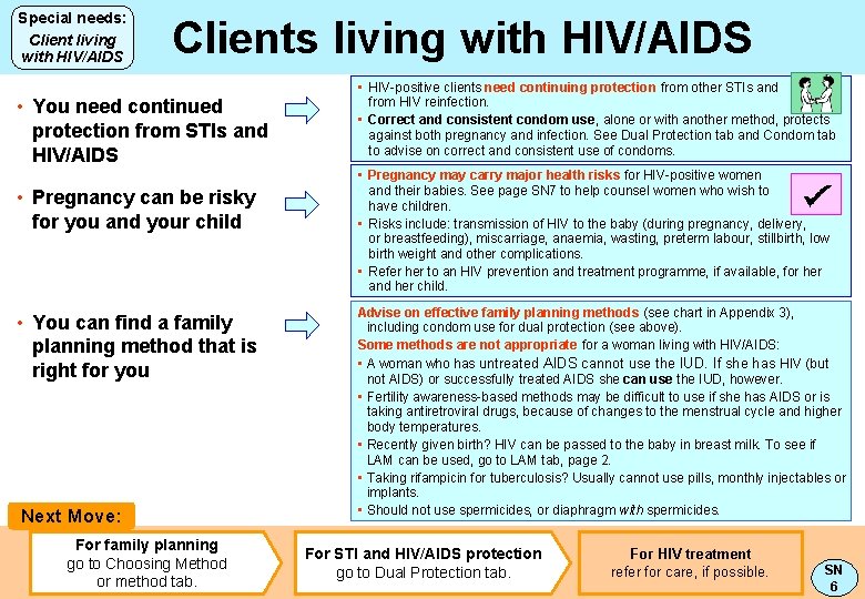 Special needs: Client living with HIV/AIDS Clients living with HIV/AIDS • You need continued