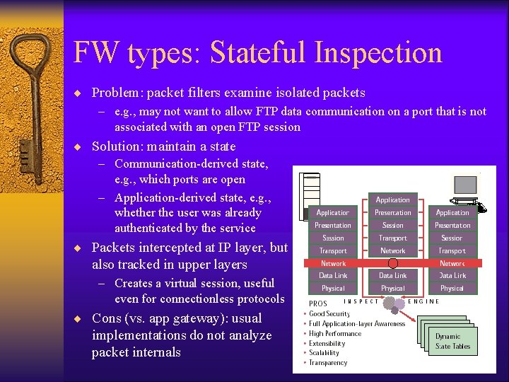 FW types: Stateful Inspection ¨ Problem: packet filters examine isolated packets – e. g. FW types: Stateful Inspection ¨ Problem: packet filters examine isolated packets – e. g.