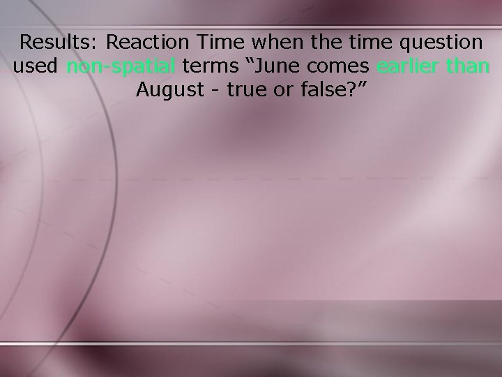 Results: Reaction Time when the time question used non-spatial terms “June comes earlier than
