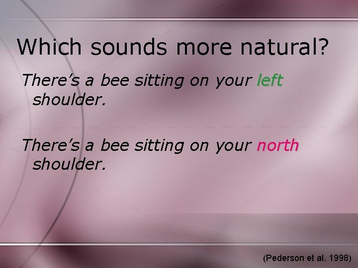 Which sounds more natural? There’s a bee sitting on your left shoulder. There’s a