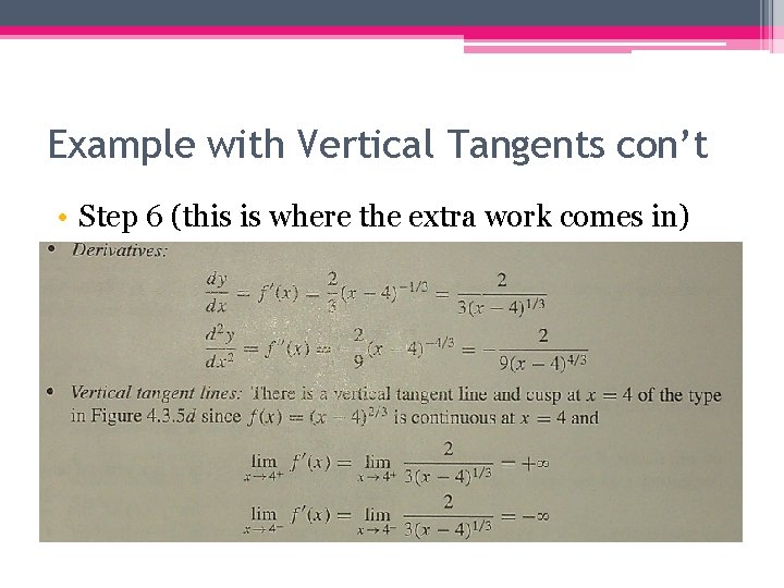 Example with Vertical Tangents con’t • Step 6 (this is where the extra work