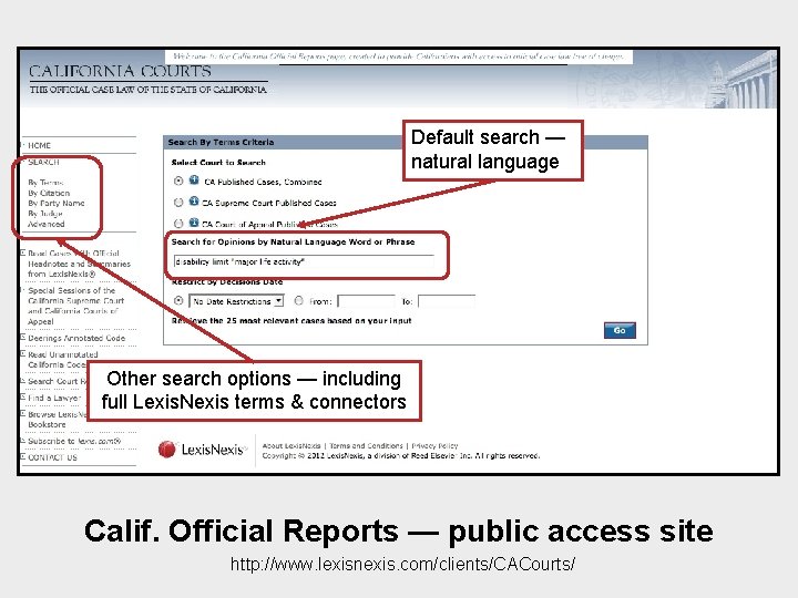 Default search — natural language Other search options — including full Lexis. Nexis terms