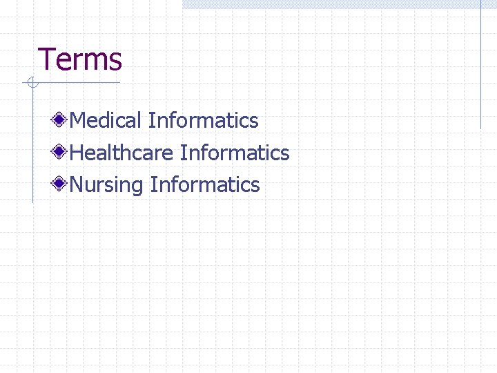 Terms Medical Informatics Healthcare Informatics Nursing Informatics 