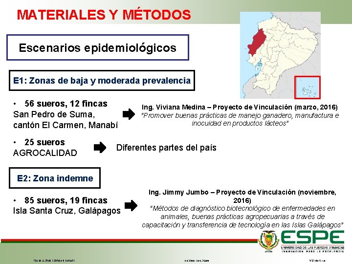 MATERIALES Y MÉTODOS Escenarios epidemiológicos E 1: Zonas de baja y moderada prevalencia •