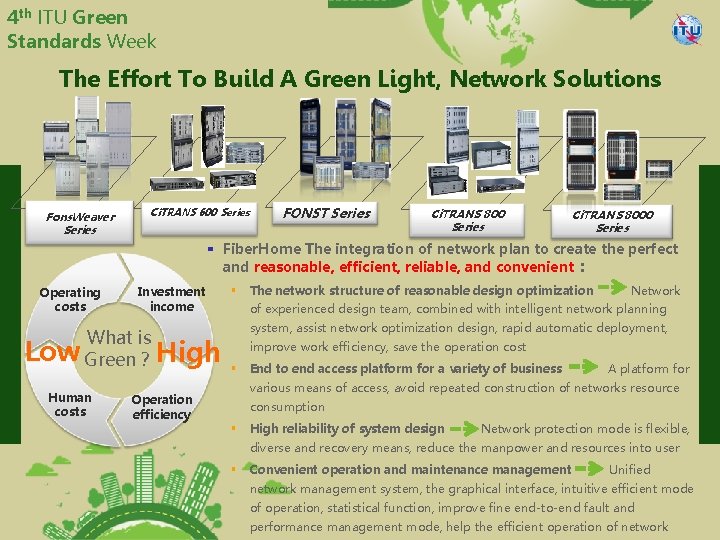 4 th ITU Green Standards Week The Effort To Build A Green Light, Network