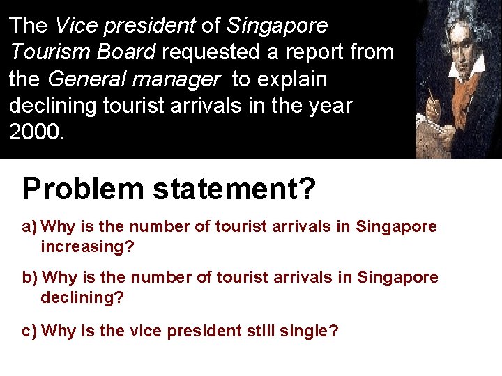 The Vice president of Singapore Tourism Board requested a report from the General manager