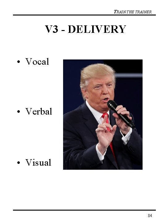 TRAIN THE TRAINER V 3 - DELIVERY • Vocal • Verbal • Visual 84