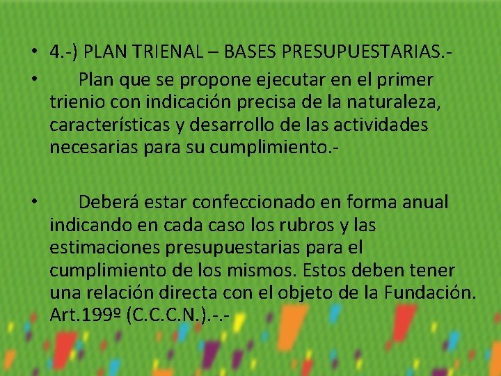  • 4. -) PLAN TRIENAL – BASES PRESUPUESTARIAS. • Plan que se propone