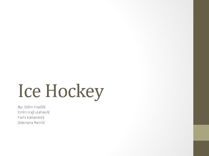 Ice Hockey By: Edim Hadžić Emin Hajrulahović Faris Kokorović Dženana Ramić 