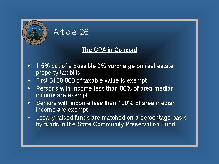 Article 26 The CPA in Concord • 1. 5% out of a possible 3%
