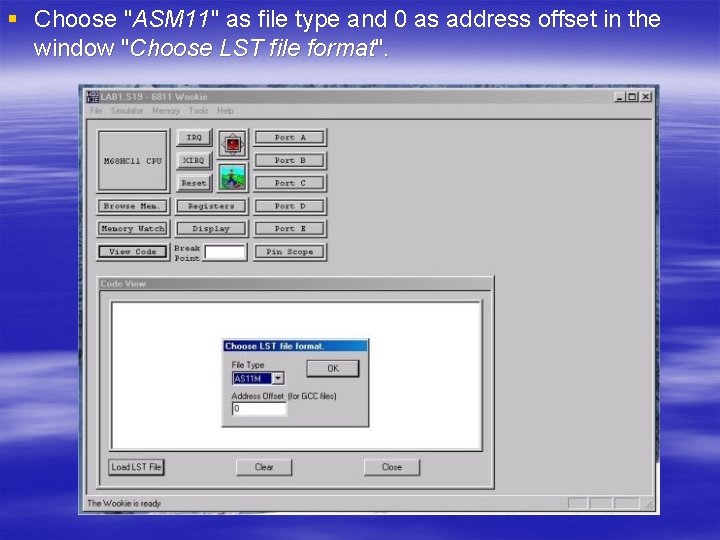 § Choose "ASM 11" as file type and 0 as address offset in the