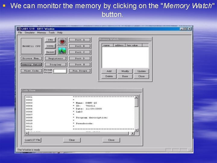 § We can monitor the memory by clicking on the "Memory Watch" button. 