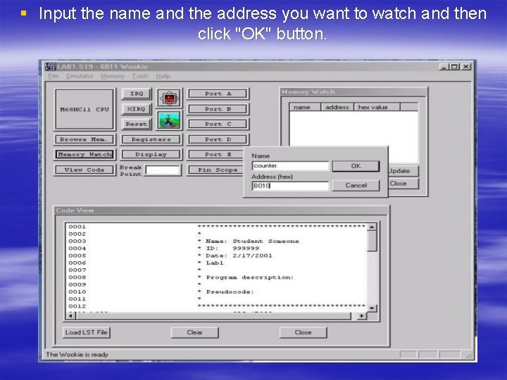 § Input the name and the address you want to watch and then click