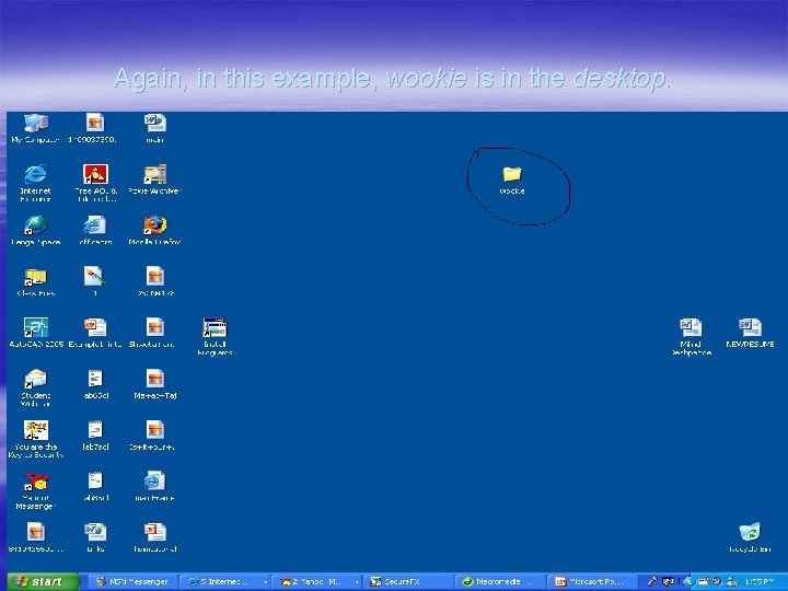 Again, in this example, wookie is in the desktop. 