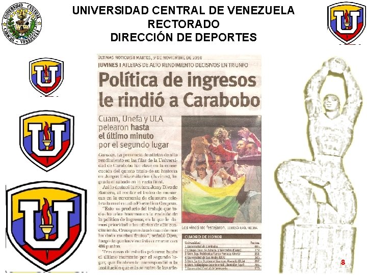 UNIVERSIDAD CENTRAL DE VENEZUELA RECTORADO DIRECCIÓN DE DEPORTES 8 