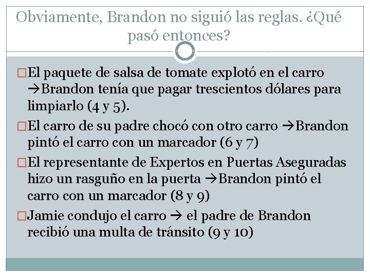 Obviamente, Brandon no siguió las reglas. ¿Qué pasó entonces? �El paquete de salsa de