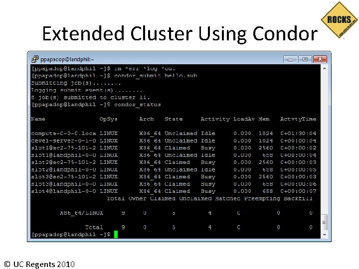 Extended Cluster Using Condor © UC Regents 2010 Extended Cluster Using Condor © UC Regents 2010