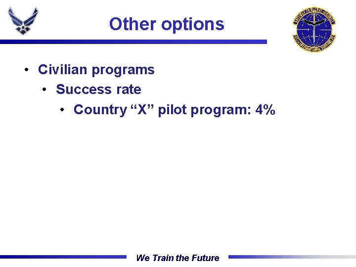 Other options The Gateway Wing • Civilian programs • Success rate • Country “X”