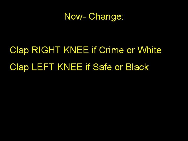 Now- Change: Clap RIGHT KNEE if Crime or White Clap LEFT KNEE if Safe