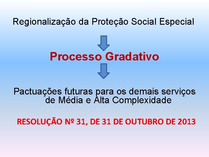 Regionalização da Proteção Social Especial Processo Gradativo Pactuações futuras para os demais serviços de