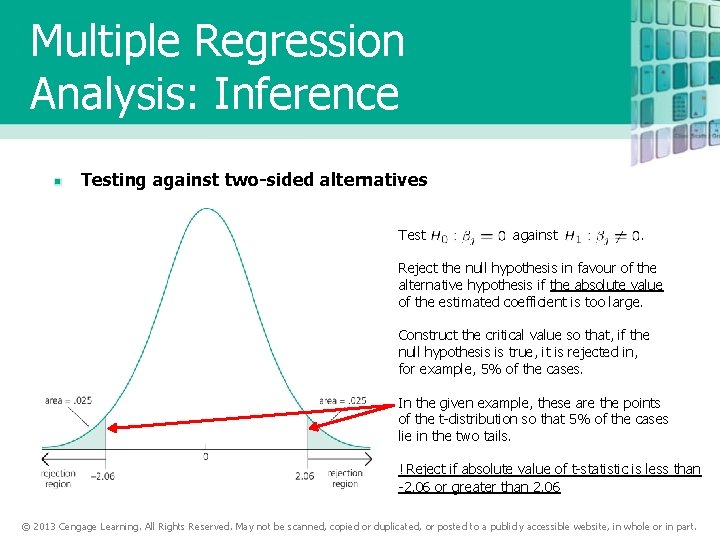 Multiple Regression Analysis: Inference Testing against two-sided alternatives Test against . Reject the null