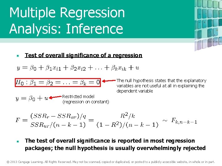 Multiple Regression Analysis: Inference Test of overall significance of a regression The null hypothesis