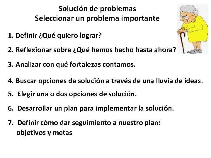 Solución de problemas Seleccionar un problema importante 1. Definir ¿Qué quiero lograr? 2. Reflexionar