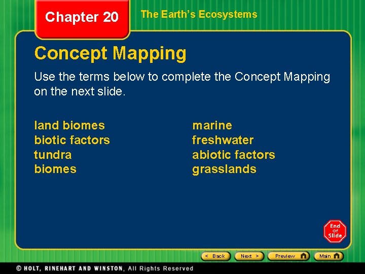 Chapter 20 The Earth’s Ecosystems Concept Mapping Use the terms below to complete the Chapter 20 The Earth’s Ecosystems Concept Mapping Use the terms below to complete the