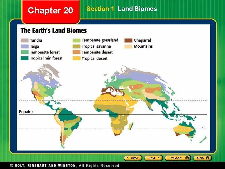 Chapter 20 Section 1 Land Biomes < Back Next > Preview Main Chapter 20 Section 1 Land Biomes < Back Next > Preview Main