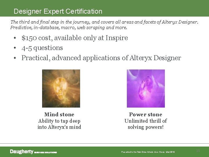 Designer Expert Certification The third and final step in the journey, and covers all