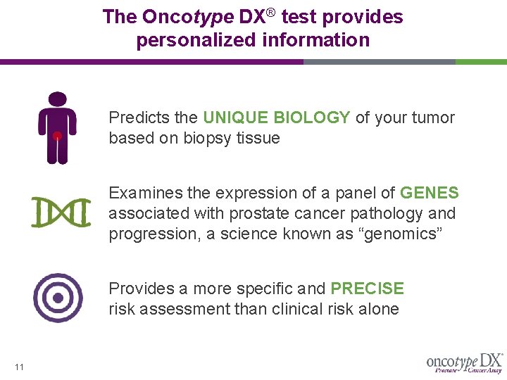 The Oncotype DX® test provides personalized information Predicts the UNIQUE BIOLOGY of your tumor