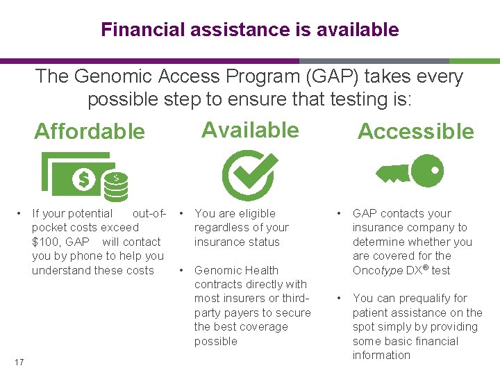 Financial assistance is available The Genomic Access Program (GAP) takes every possible step to