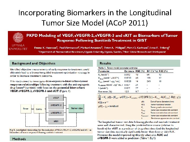 Incorporating Biomarkers in the Longitudinal Tumor Size Model (ACo. P 2011) 
