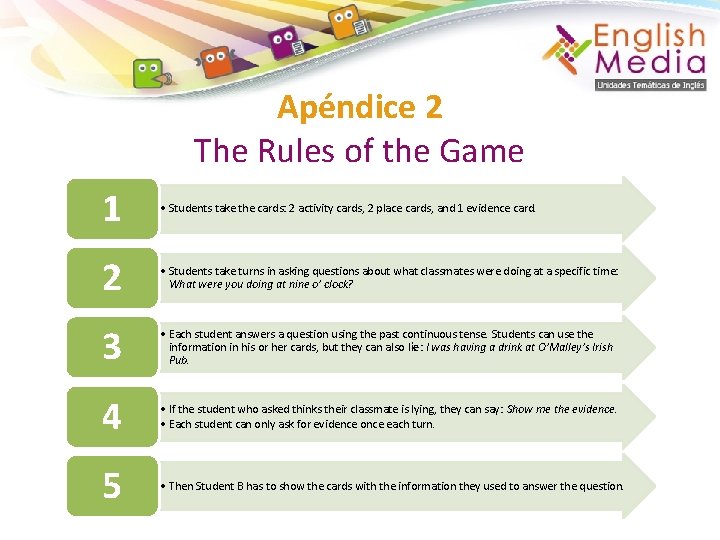 Apéndice 2 The Rules of the Game 1 • Students take the cards: 2