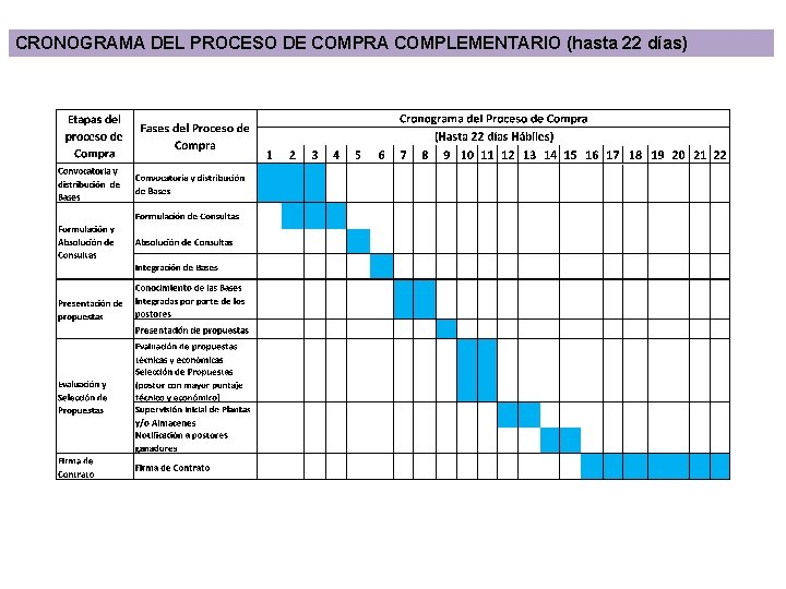 CRONOGRAMA DEL PROCESO DE COMPRA COMPLEMENTARIO (hasta 22 días) 