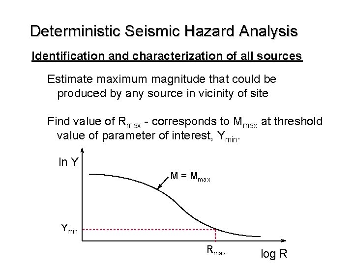 Deterministic Seismic Hazard Analysis Identification and characterization of all sources Estimate maximum magnitude that