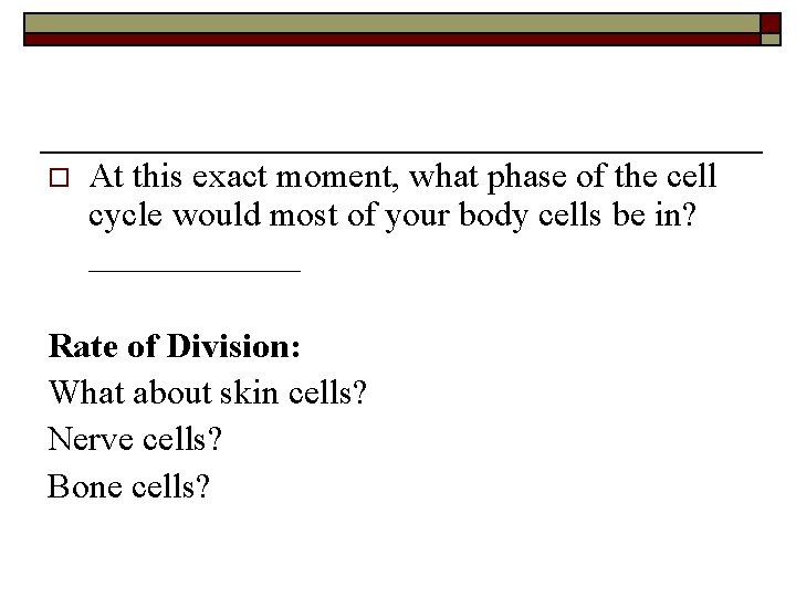 o At this exact moment, what phase of the cell cycle would most of